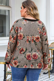 Haut Henley gris à manches longues et à fleurs, grande taille