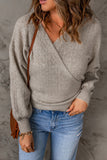 Wrap V Neck Back Tie Knit Sweater