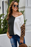 Print Contrast Color V Neck Sweater