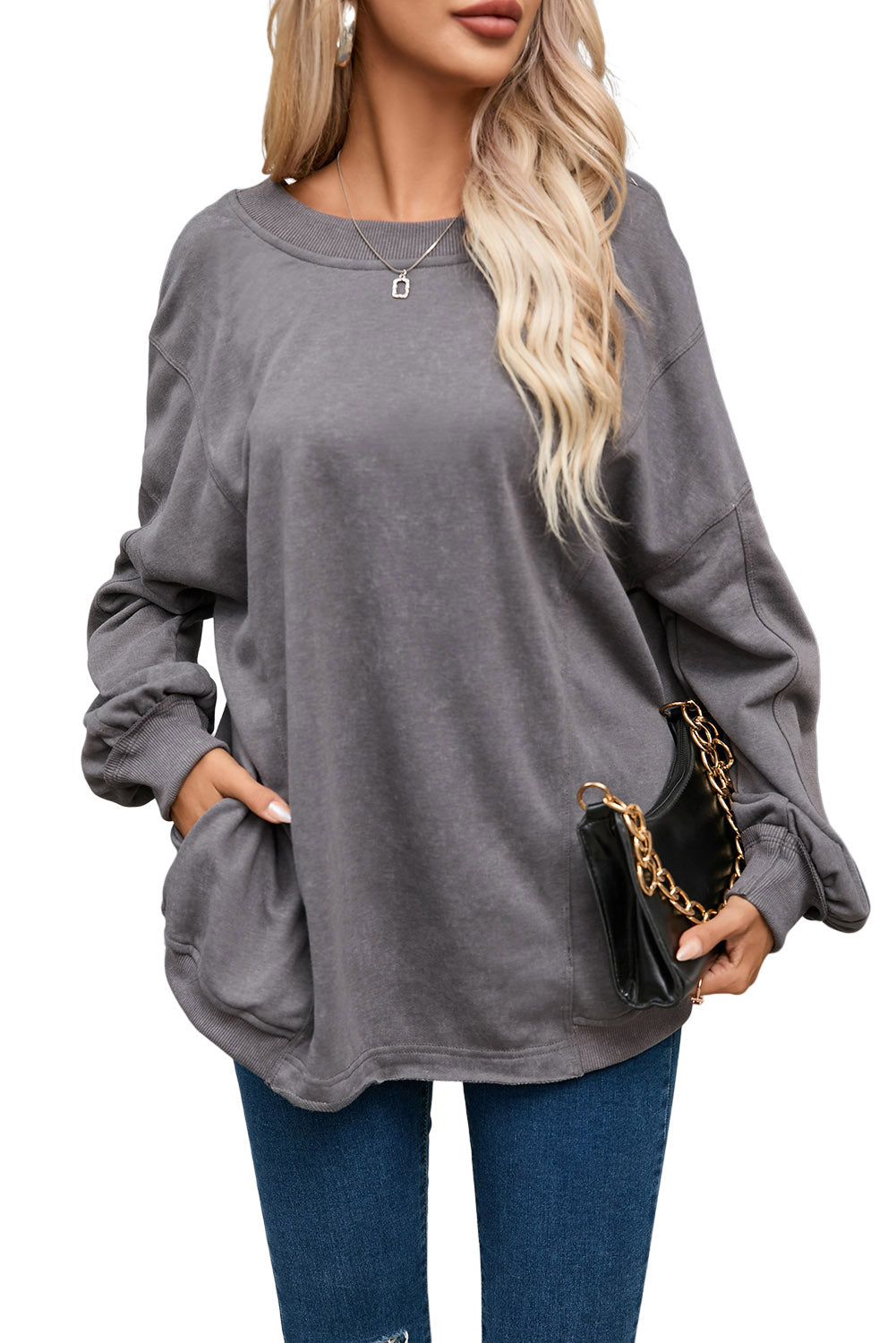 Exposed Seam Twist Open Back Oversized Sweatshirt