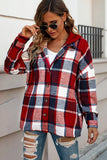 Hooded Plaid Button Front Shacket