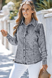 Blue Puff Sleeve Button-Up Denim Jacket