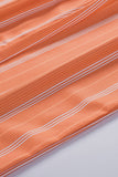 Orange Striped Shirred High Waist Straight Leg Pants