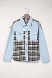 Plaid Patchwork Raw Hem Denim Jacket