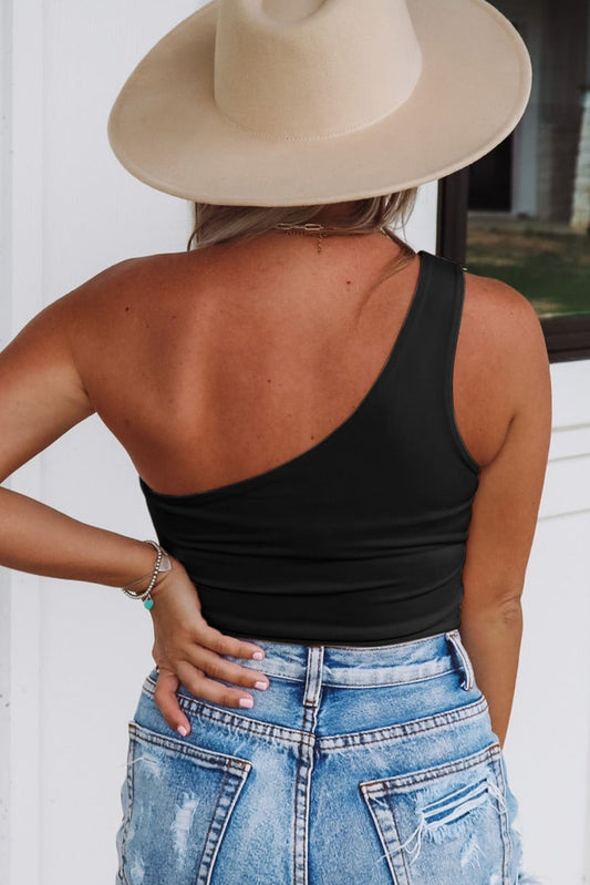 One Shoulder Side Tie Sleeveless Crop Top