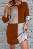 Black Ribbed Color Block Drop Shoulder Long Sleeve Mini Dress