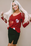 Red Solid Color Patchwork Long Sleeve Top