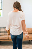 Color Block Wide Ribbed V Neck Top