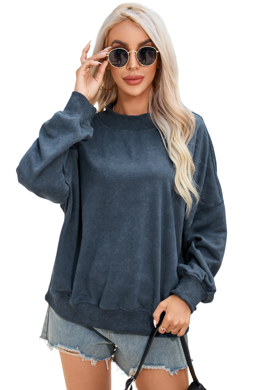 Orange Drop Shoulder Crew Neck Pullover Sweatshirt