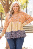 Plus Size Colorblock Blooming Daisy Long Sleeve Flowy Top