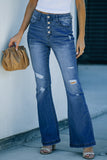 Dark Mid Rise Button Front Flare Denim