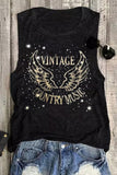 Vintage Country Music Wing Glitter Print Tank Top