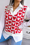 Gilet pull à motif coeur à carreaux rouge 