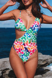 Leopard Kiss Print Asymmetric Cutout One Piece Swimwear