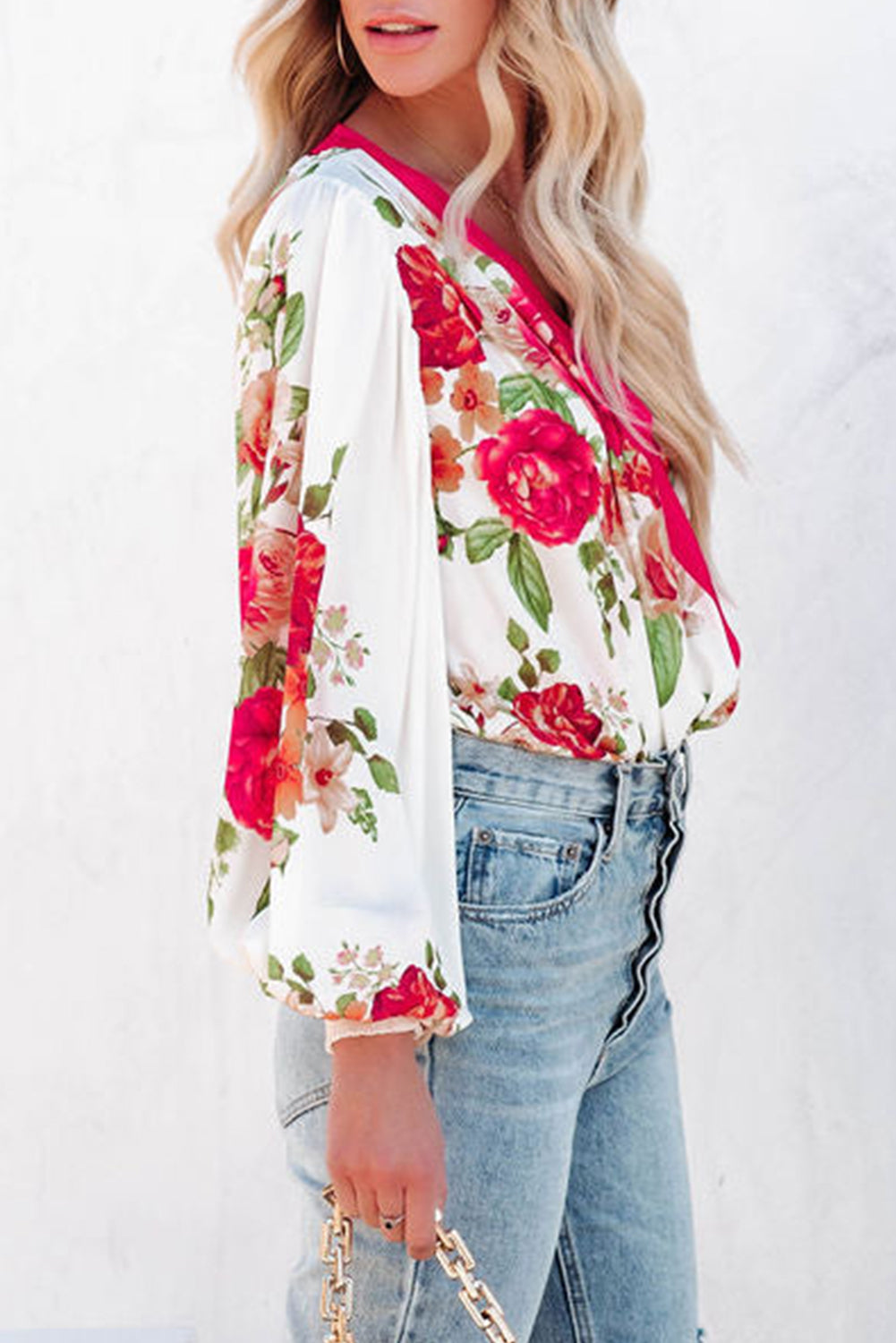 Floral Print V Neck Wrap Bodysuit