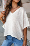 White V Neck Knitted Flowy Blouse