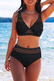 Lace Crochet V Neck High Waist Bikini Swimsuit