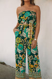 Boho Floral Belted Strapless Jumpsuit