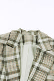 Khaki Plaid Print Lapel Collar Buttoned Blazer