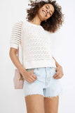 Hollowed Knit Short Puff Sleeve Sweater Tee