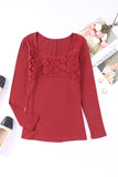 Lace Crochet V Neck Long Sleeve Top