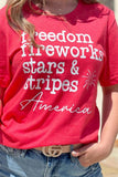 Red American Freedom Day Slogan Print T Shirt