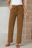 Drawstring Elastic Waist Pockets Long Straight Legs Pants