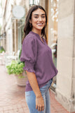 Solid Color Half Sleeve V Neck Blouse