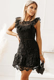 Floral Lace Crochet Ruffled High Waist Mini Dress