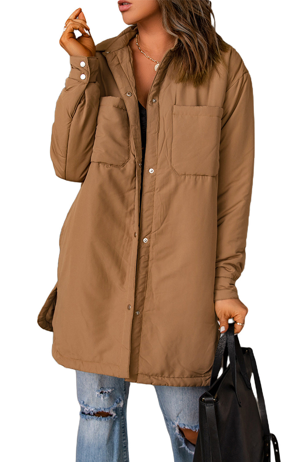 Button Down Padded Jacket with Pockets