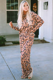 Leopard Print Long Sleeve Pullover and Pants Outfit