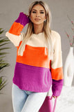 Color Block Drop Shoulder Round Neck Knit Sweater