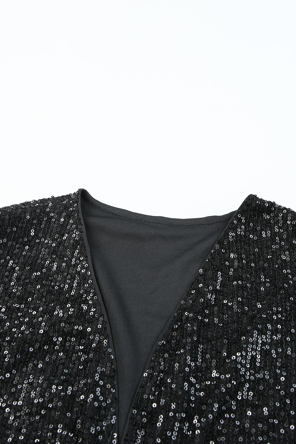 Luster Sequin Half Sleeves Draped Open Front Top