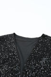 Luster Sequin Half Sleeves Draped Open Front Top