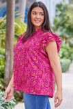 Floral Print Ruffle Sleeve Plus Size Shift Top