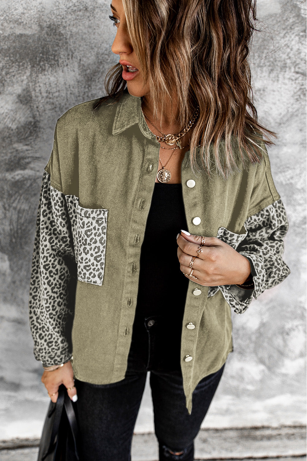 Contrast Leopard Denim Jacket