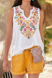 Bohemian Floral Print Notched V Neck Tank Top