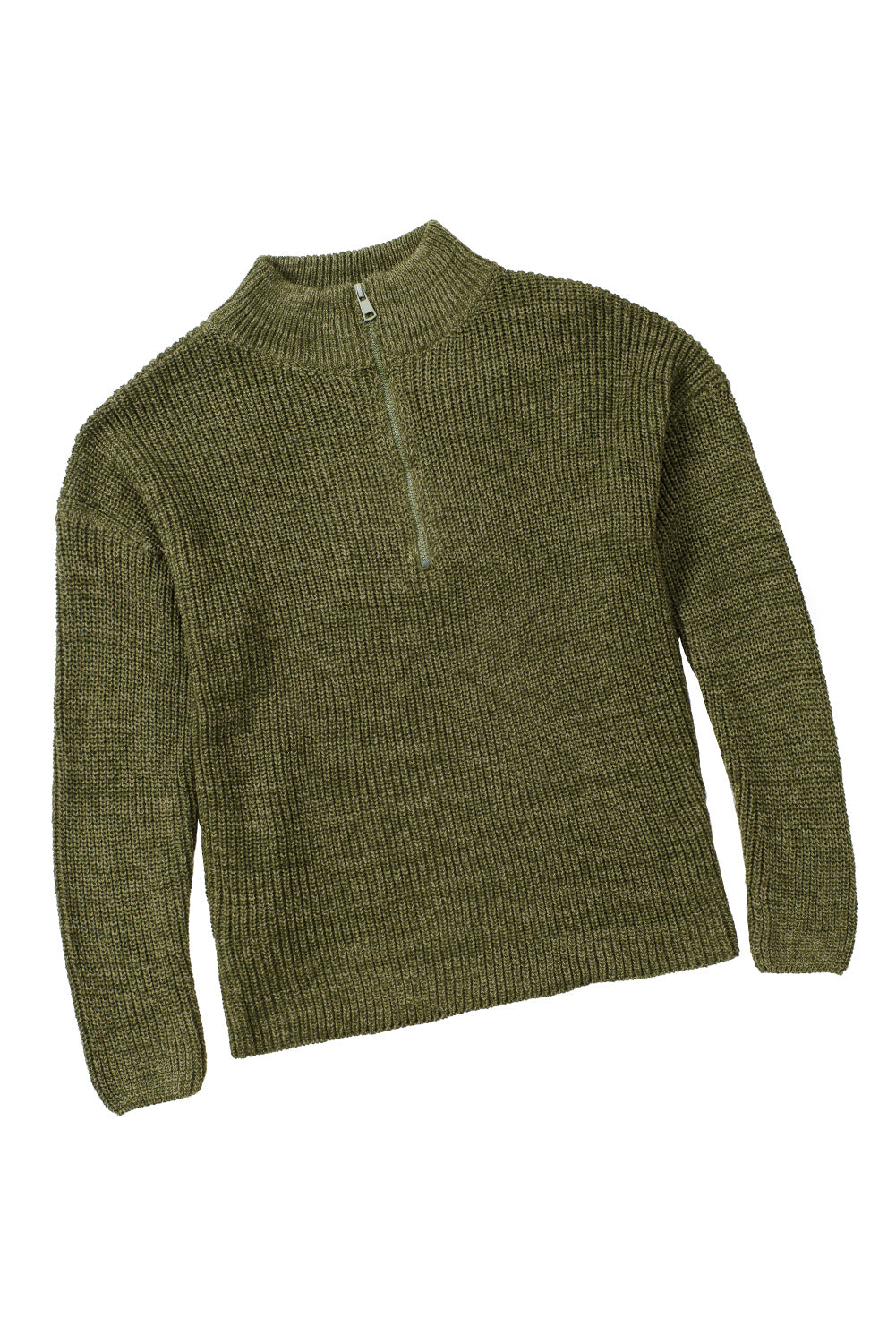 Pull en tricot zippé rouge à col roulé et épaules tombantes