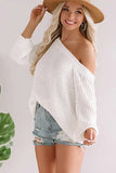 Ribbed Trim Pointelle Knit Loose Sweater