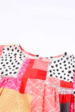 Polka Dot Geometric Patchwork Long Sleeve Blouse