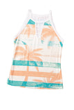 Coconut Tree Striped Keyhole Neck Tank Top