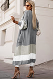 Colorblock Cable Knit Side Pockets Duster Cardigan