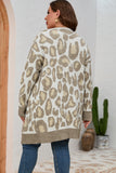 Cardigan Beige à Motif Léopard Grande Taille