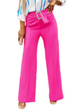 Pantalon large à ceinture avec boucle en strass rose