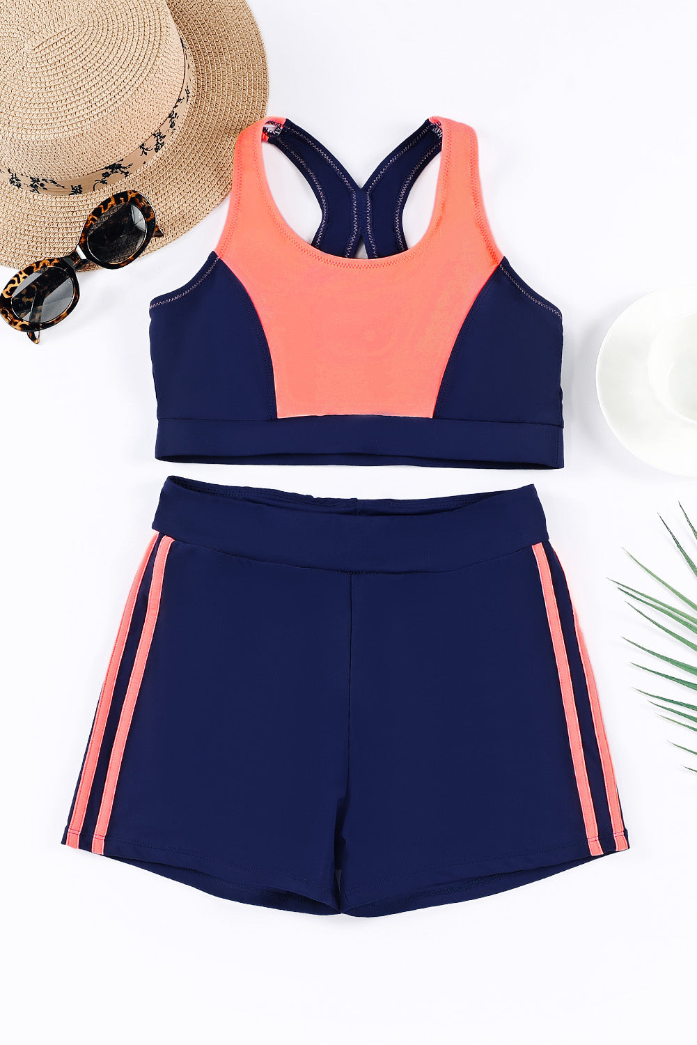 Color Block Criss Cross High Waist Bikini Swimsuit