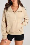 Brown Quarter Zip Stand Neck Kangaroo Pocket Sweatshirt