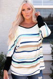 Multicolor Striped Color Block Loose Fit Long Sleeve Top