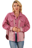 Veste sherpa rose avec poche à rabat boutonnée et color block