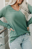 Ribbed V Neck Long Sleeve Top