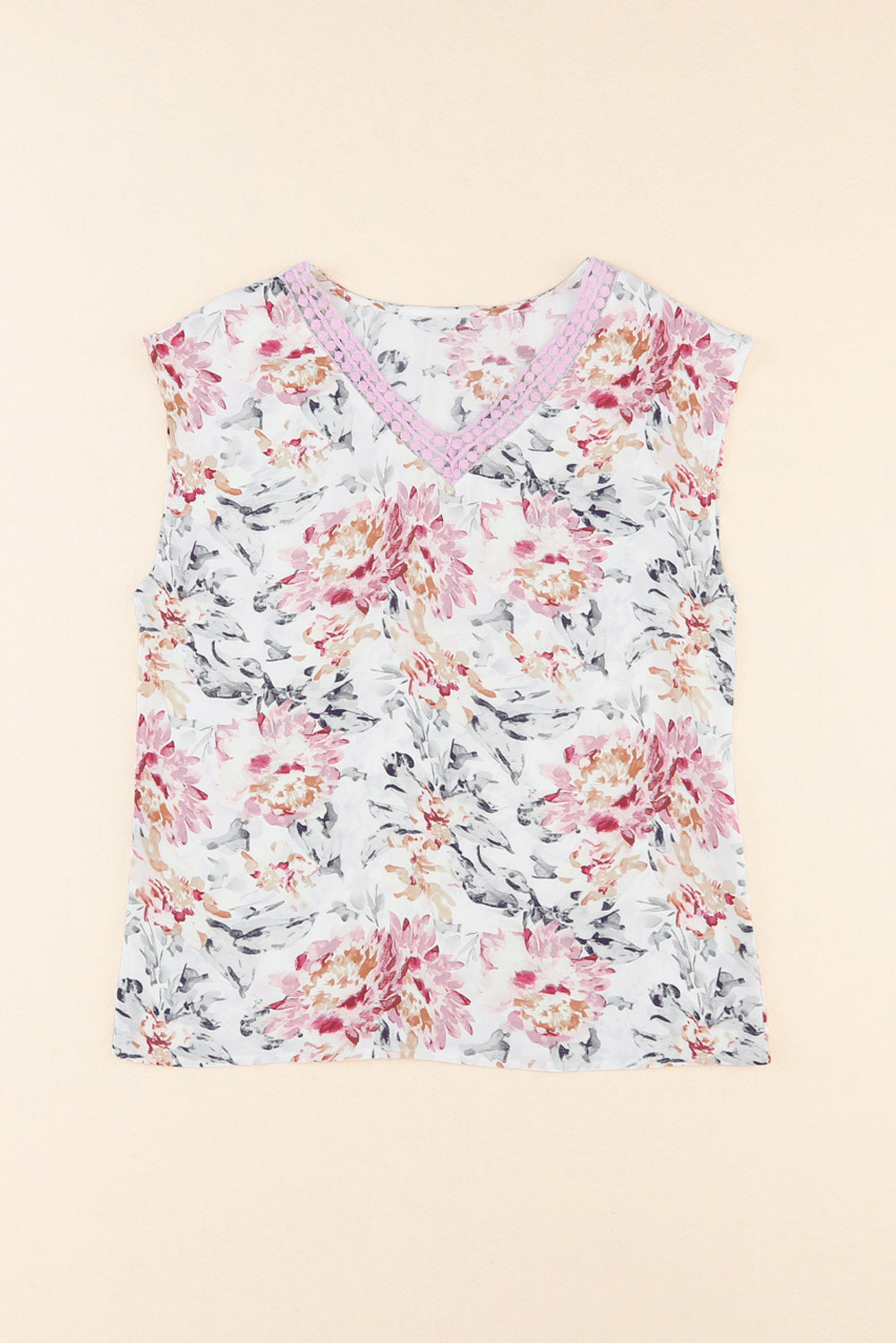 Floral Print Lace Splicing Sleeveless Blouse